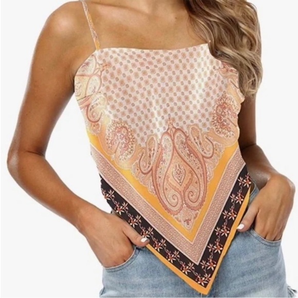SHEIN Paisley Bandana Print Cami Crop Top Tie Back Festival Country Concert L - Picture 3 of 8